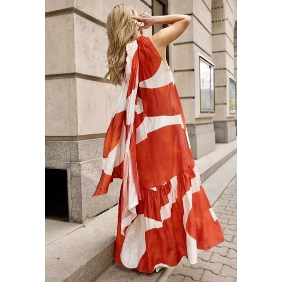 H&M Voluminous maxi dress Summer 2024 Collection (orange/Patterned) Size XXL - Picture 14 of 16